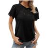 Women Casual Short Sleeve T Shirt Top Solid Color Lace Round Neck Stitching Fashion Tee