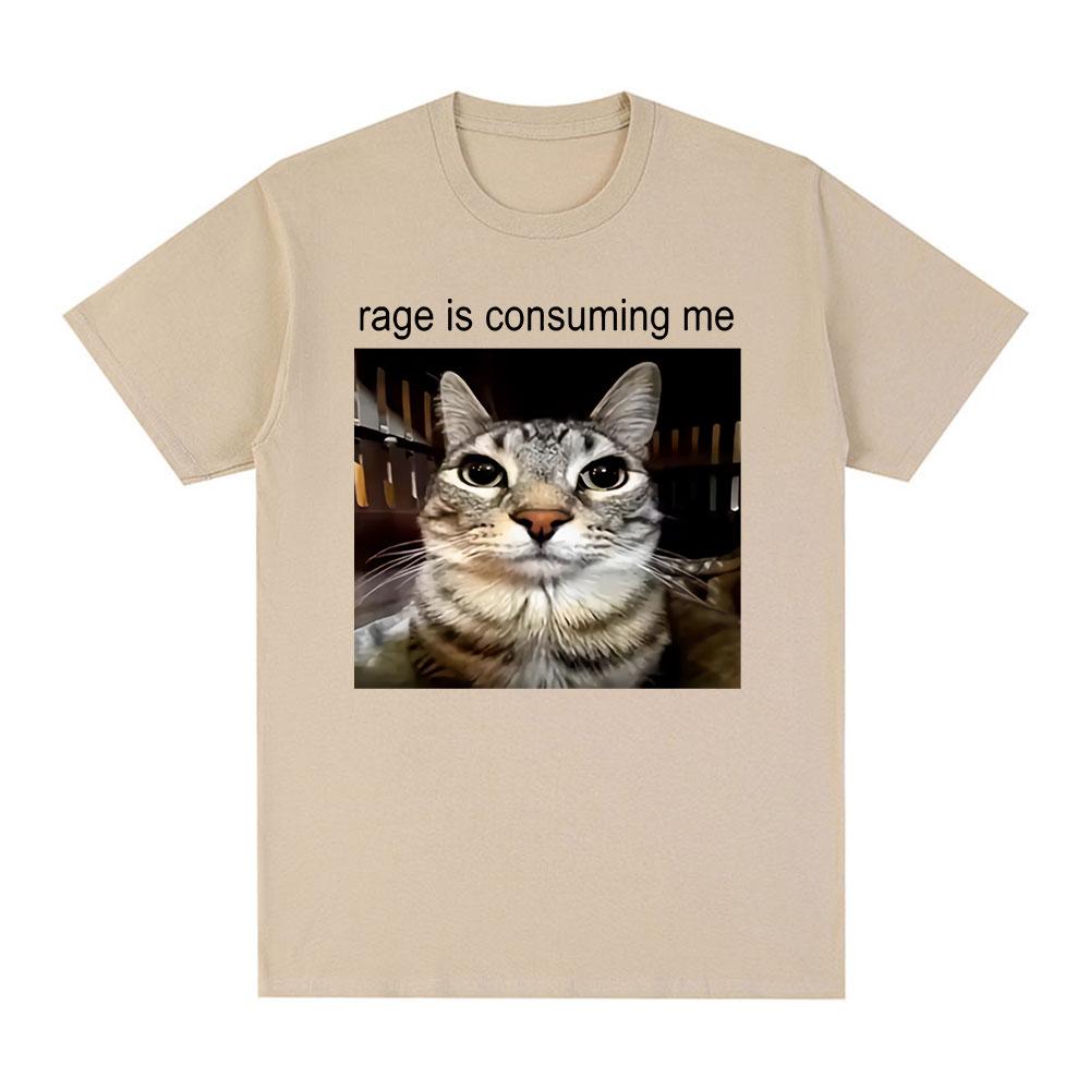 Rage Is Consuming Me Silly Staring Cat Meme Tee Shirt Casual Cotton Short Sleeve T-shirts Men Women Cat Lover T Shirt Oversized