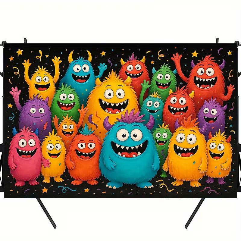 2D Bright Happy Monster Party Tapestry Kids Bedroom Colorful Wall Art Decor