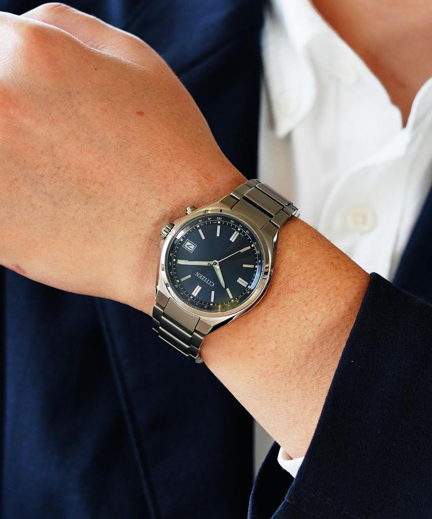 Citizen Collection Radio-controlled Waterproof Business Watch CB1160-55L Titanium Eco-Drive Men's Silver Navy Easy-to-read Light-weight Luminous