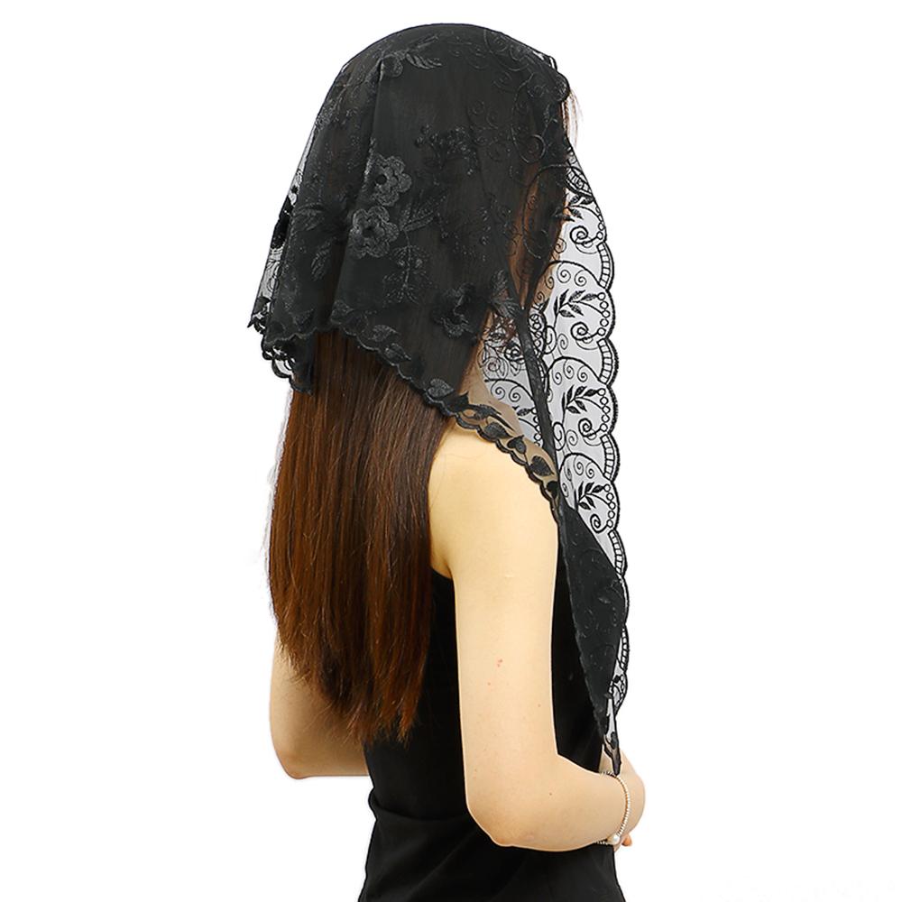 Embroidered Scarf for Church Shawl with Spanish Fringes Christian Veil Spanish Mantilla Lace Shawl Floral Women Handkerchief
