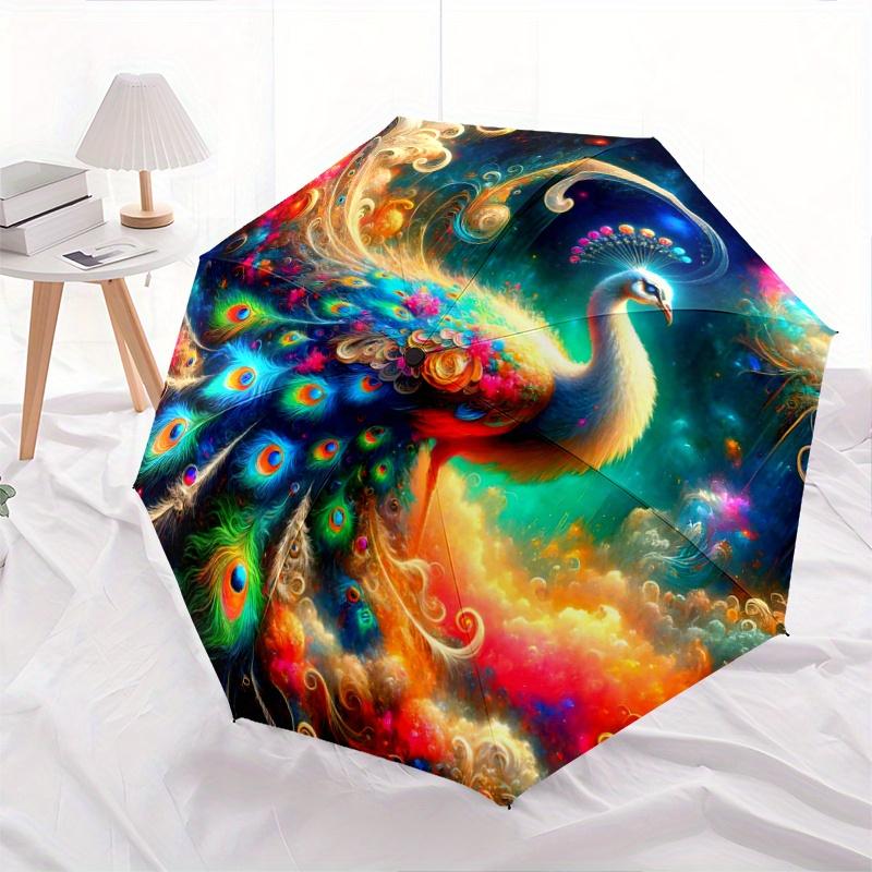 

1pc Peacock in a Vibrant Dreamlike Landscape Pattern Automatic Umbrella is Fashionable and Good-Looking, Suitable for Travel and Daily UseN072