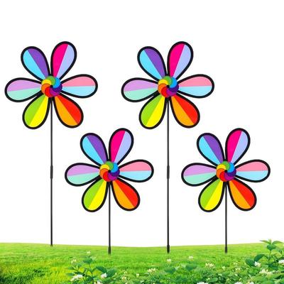 Garden Windmill Set Of 4 Petal Shape Colorful Yard Pinwheels Weather-Resistant Outdoor Decorations For Patio Lawn Terrace Porch
