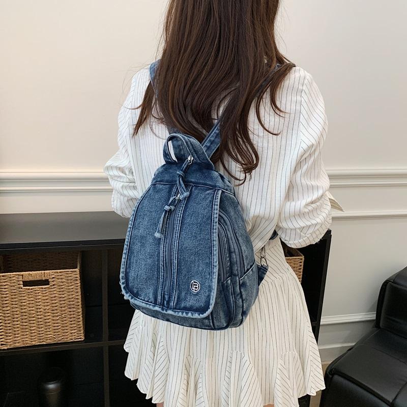 Vintage Solid Color Denim Backpack Large Capacity Multifunctional Chest Bag