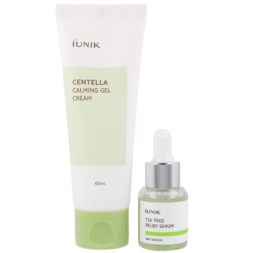 IUNIK SET Centella Edition (Centella Gel Cream 60ml + Tea Tree Serum 15ml) - Soothing and Moisturizing Facial Care Set