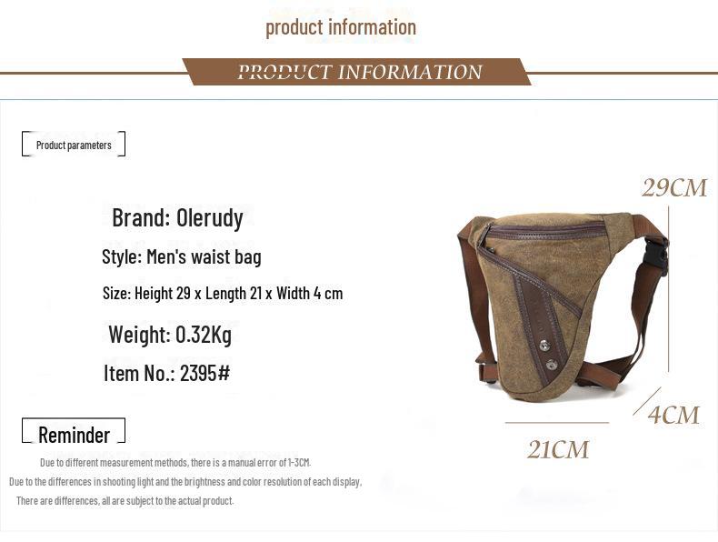 Pánská retro plátěná taška na nohu - Odolná taška přes rameno a messenger