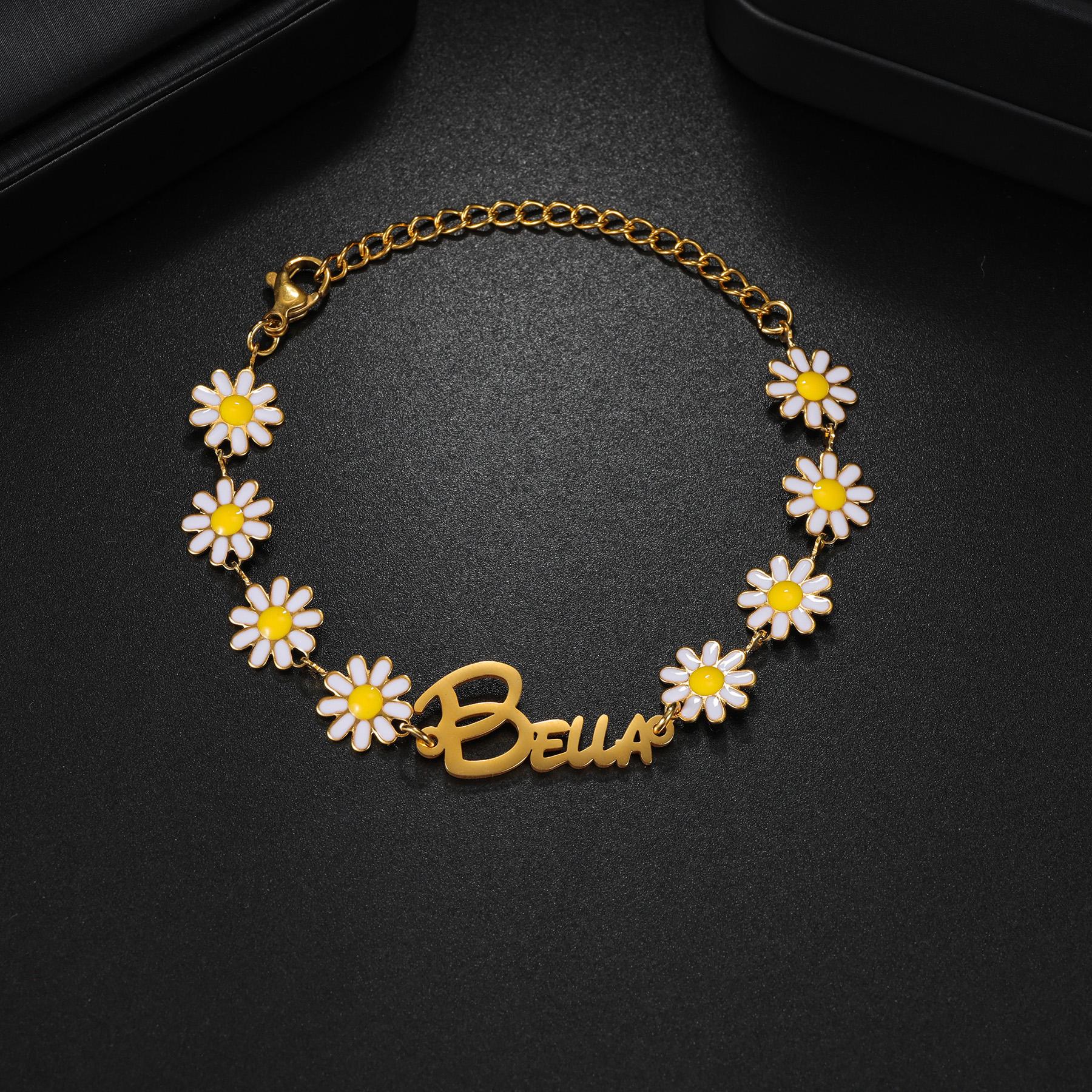

Atoztide Custom Name Bracelet for Women Personalized Stainless Steel Jewelry Handmade Beaded Chain Bangle Birthday Party Gift gold color&9cm