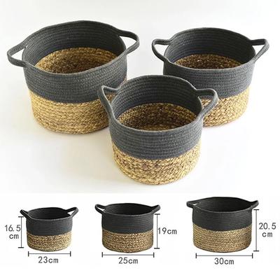 Cotton Straw Woven Plant Storage Basket Foldable Solid Basket Cat Bed White Gray Indoor Flower Pot Book Toy Makeup Rack Basket