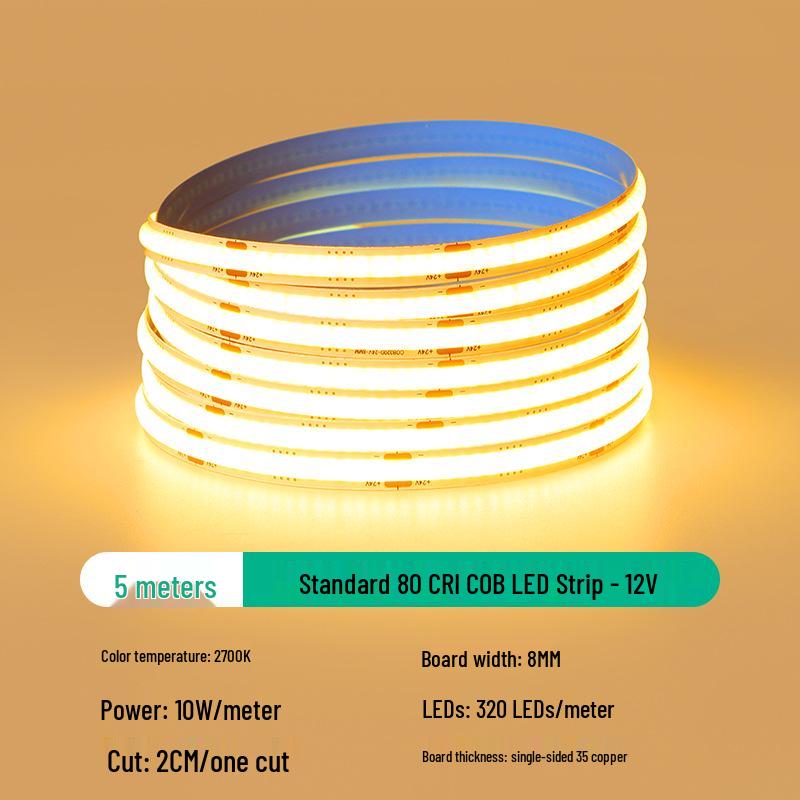 

Self-Adhesive COB LED Linear Strip Light, 24V/12V for Living Room Ceiling, Low Voltage and Recessed Lighting