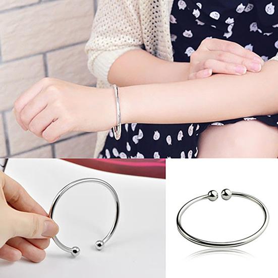Women's Silver Plated Open Hand Cuff Bracelet Simple Beads Bangle