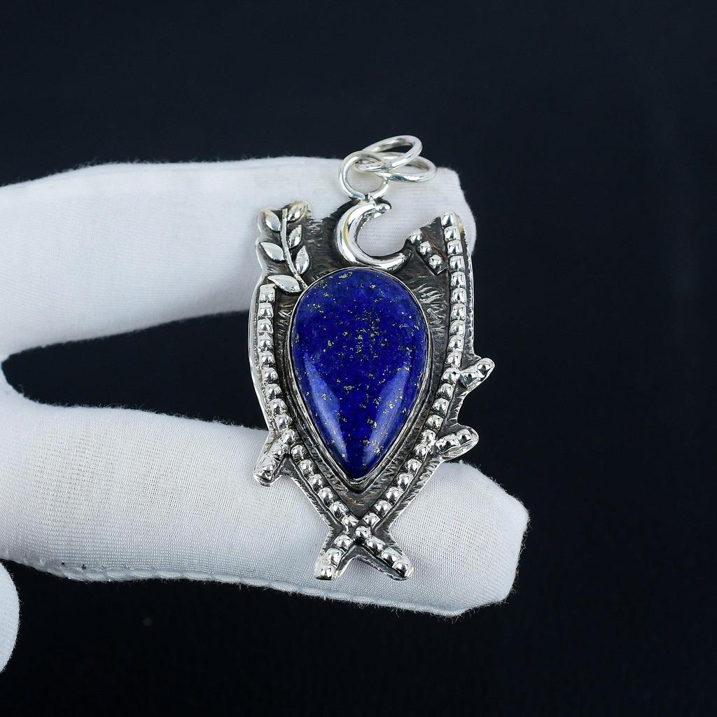 Natural Lapis Lazuli Gemstone Silver Pendant In 925 Sterling Silver- Handmade Design, Everyday Wear Jewelry, Unique Pendant Birthday Gift