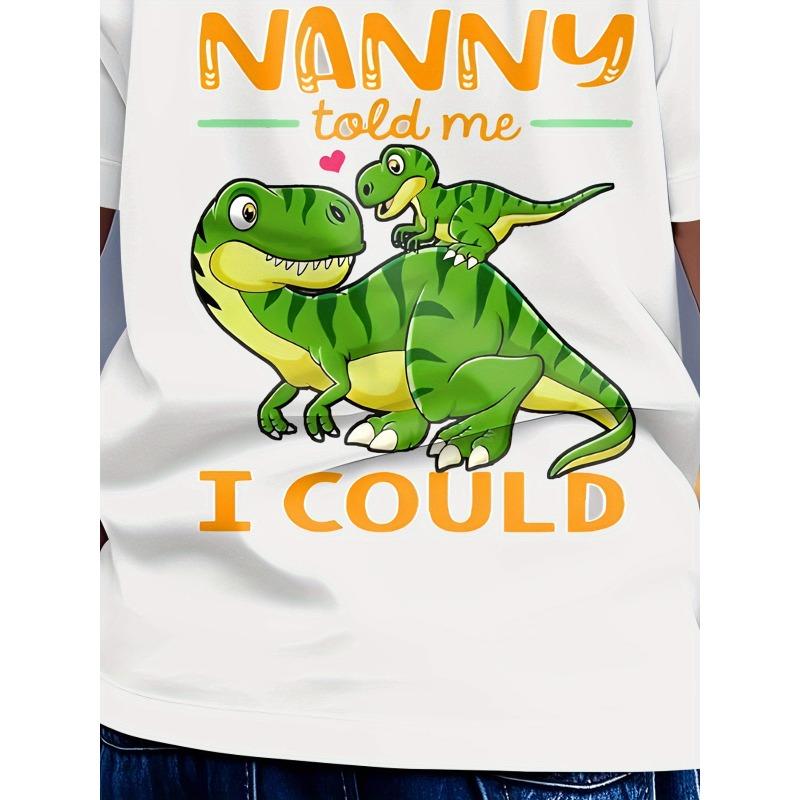 Mărimi europene Tricou de vară cu gât rotund, imprimeu cu dinozaur de desene animate și literă engleză, cu mânecă scurtă, pentru băieți și copii mici
