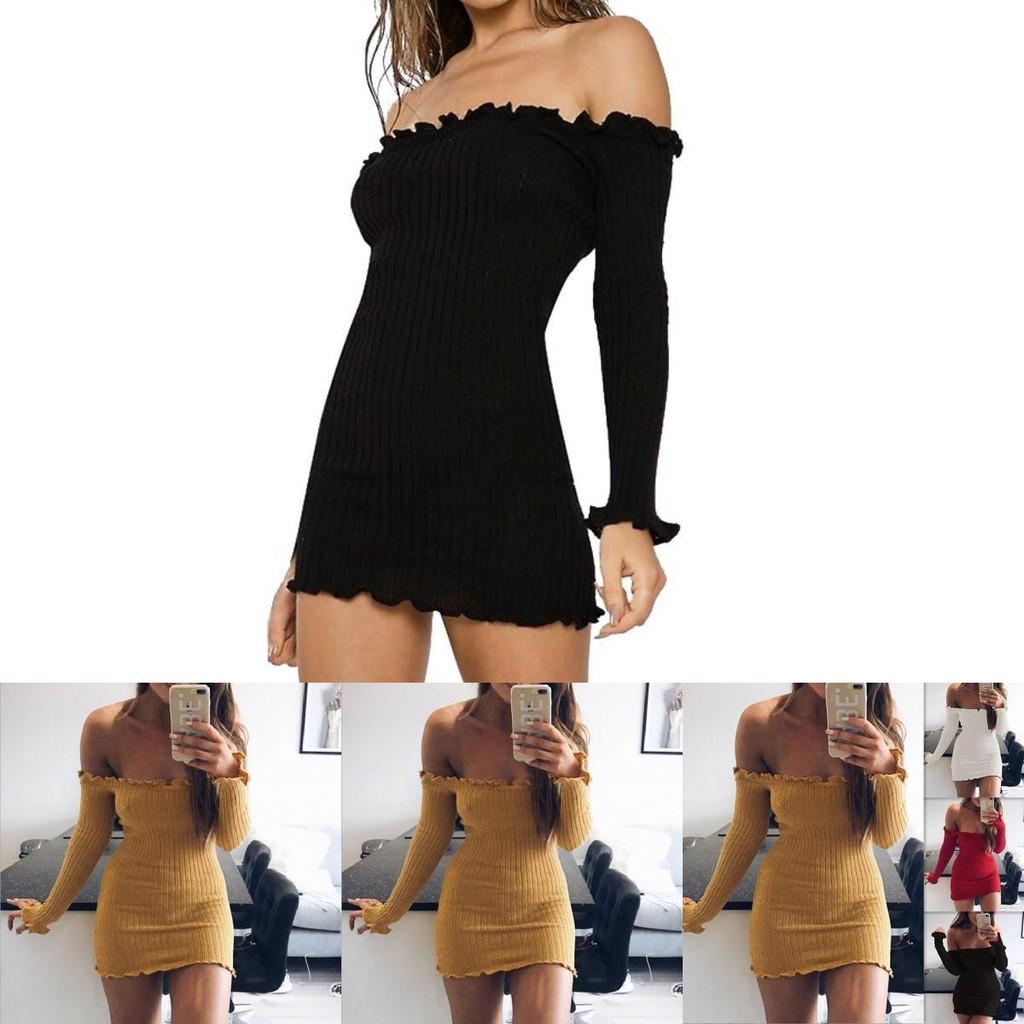 Cotton Solid Color Bodycon Dress With Long Sleeve And High Waist For Women