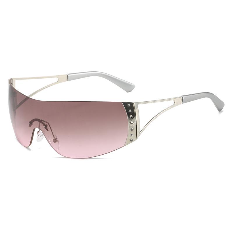 Frameless Men'S And Women'S Y2K Sunglasses, Rhinestone One-Piece Sunglasses, Trendy Sports Glasses