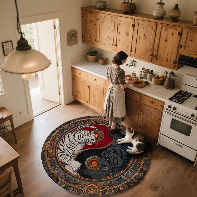 Double Tigers pattern round rug,Carpet Rug for Living Room Bedroom Playroom ,Non-slip Floor Mat,Holiday Gifts and Birthday Gifts.