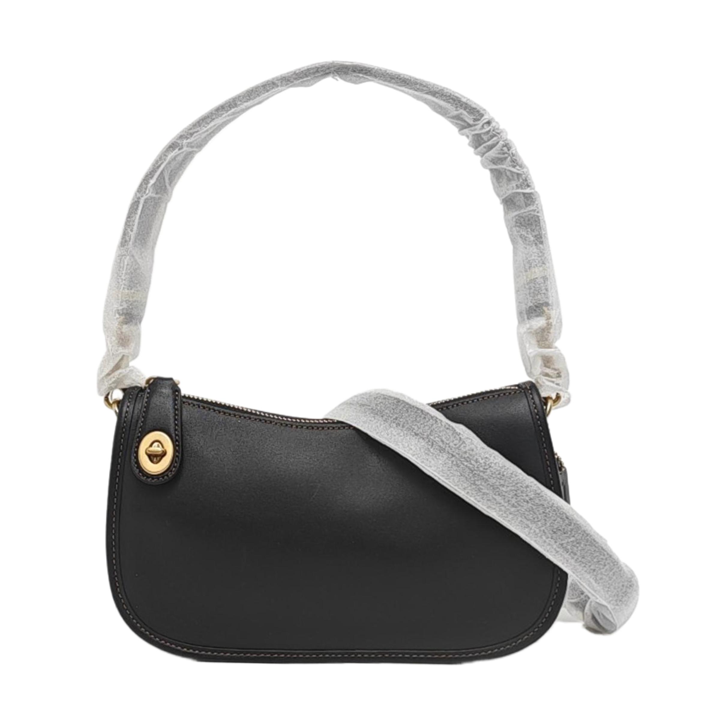 [Pre-Owned] Swinger Black Nylon Shoulder Bag With Gold Hardware - Excellent #1AYC20G ONE SIZE