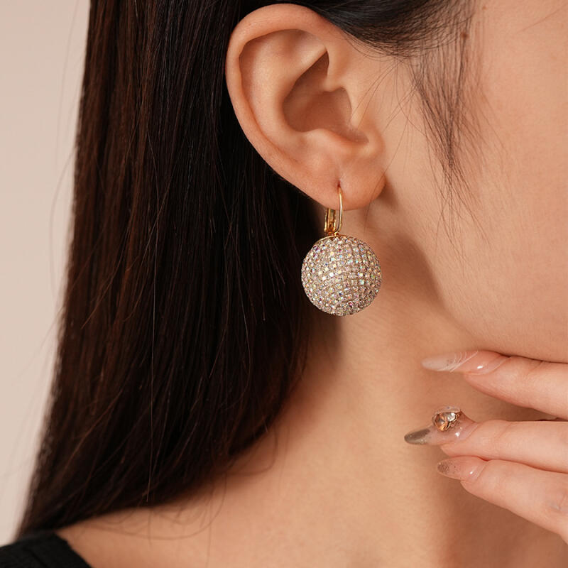 Shining Rhinestone Zircon Earrings for Women Fashion Round Ball Earrings Wedding Bridal Accessories Party Ear Jewelry Wholesale