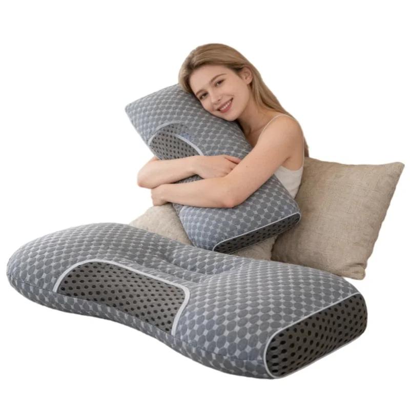 Grey Soybean Fiber Cervical Pillow 2Pcs Ergonomic Neck Support Cushion Relieve Neck Discomfort for Home Use