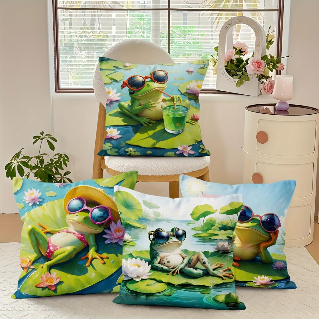 Summer Cartoon Frog Design Digital Printing Pillow Cover Short Plush Suitable Living Rooms Bedrooms Sofas Throw Cushion Cover