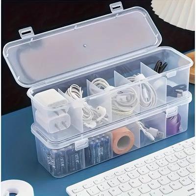 Large Capacity Transparent Storage Box With 5 Compartments Plastic Storage Box For Cables Batteries Clear Separation Organizer