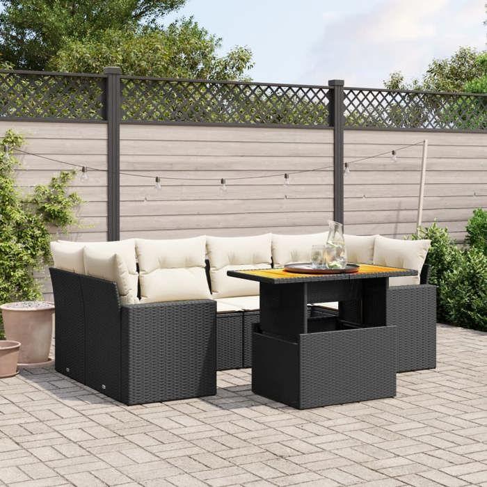 VidaXL Garden Lounge Set with Cushions 7 Pcs, Patio Sofas, Patio Furniture Set, Outdoor Furniture, Black 3271210