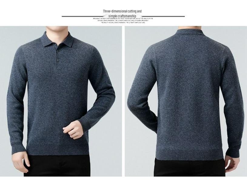 Genuine Brand Men's Luxury Wool Sweater 2025 - Thick, Warm, and Stylish Lapel Knitwear for Mid-Aged Dads.