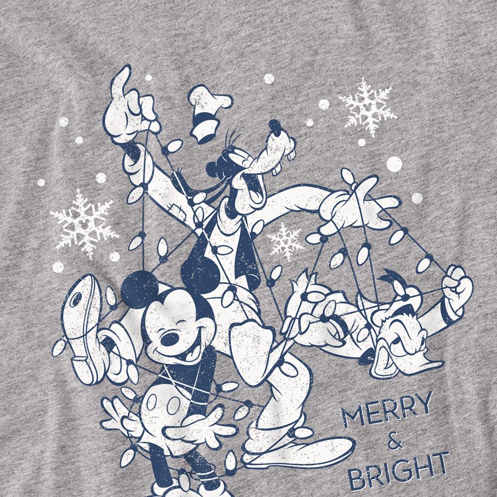 Disney Camiseta Unissex Adulto Mickey Mouse Merry, Bright And Tied Up In Lights Heather Manga Longa