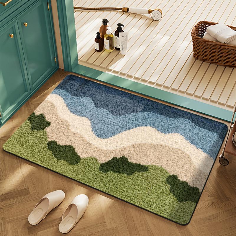 Simulated Embroidery Floral Door Mat Flannel Entrance Foyer Anti Slip and Dirt Resistant Door Mat Retro Home Decoration Rugs