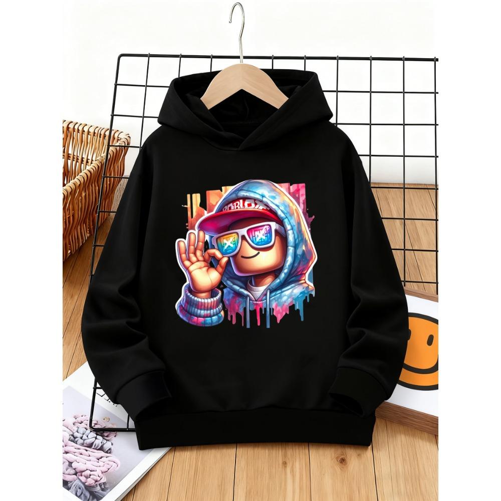 Trend Dazzle Color Boy Holding Number 67 Print Kids Hoodies Personality Graffiti Loose Casual Girl Hooded Top