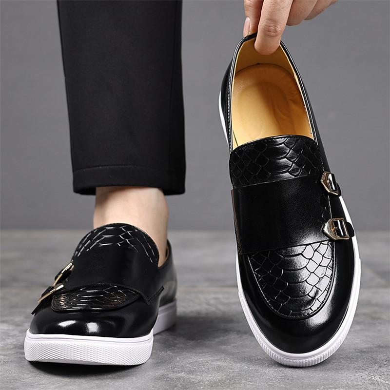 Designer New Men Monk Strap Loafter Men's Black Brown Patent Leather Platform Shoes Male Walking Sneakers Zapatos Hombre