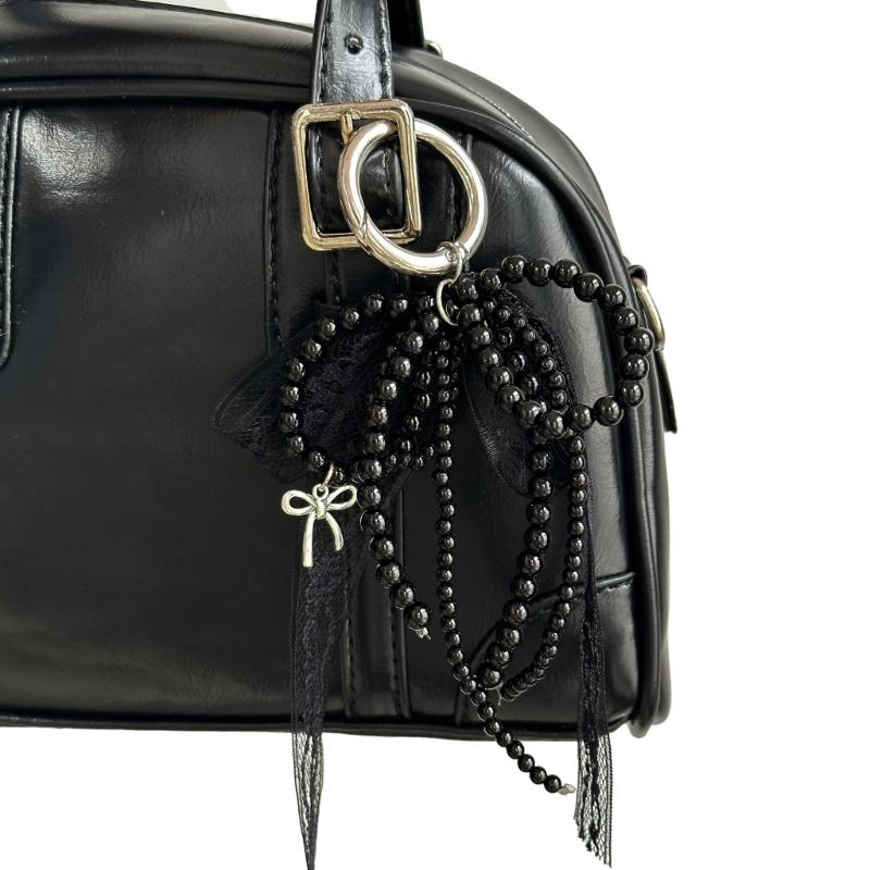 Stylish Imitation Pearls Beaded Bowknot Shaped Keychain Bag Ornament Butterfly Knot Jewelry for Purses and Accessories