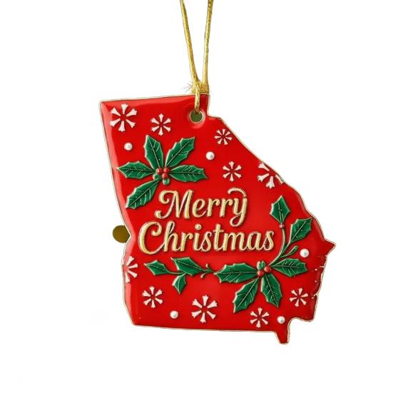 State Pride Christmas Pendant Merry Christmas In Golden Fonts U.S. States
