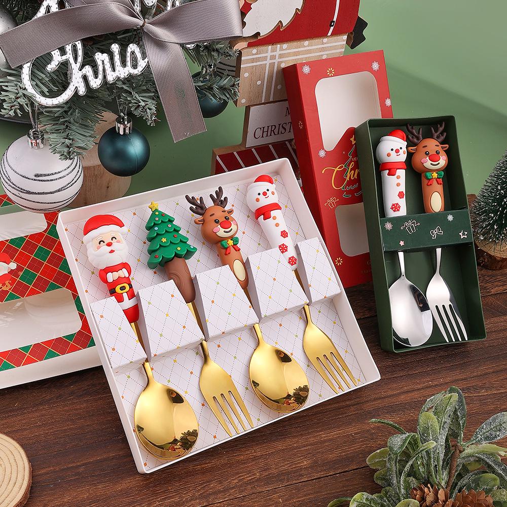 Christmas Tree Spoon & Fork Set – Santa Claus Holiday Gift