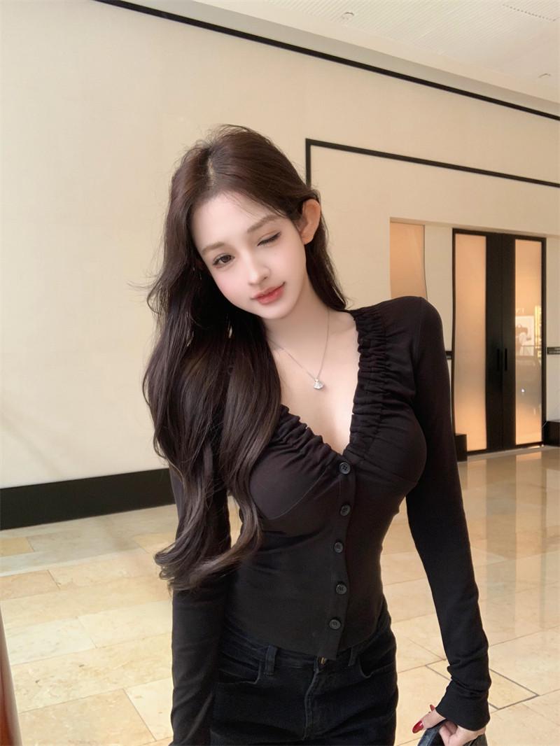 Spicy Girl White V-Neck Long-Sleeve Women s Casual Slimming Cardigan Top L чёрный