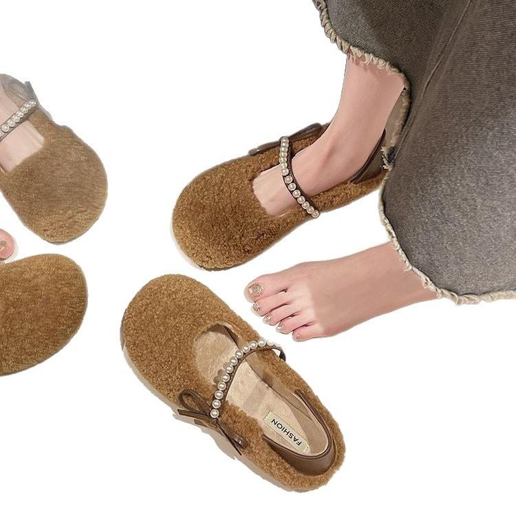 Xiaoxiangfeng Wears Fluffy Shoes Outside Women's 2025 New Autumn and Winter Plush Warm Cotton Shoes with One Foot Plush Doudou Shoes
