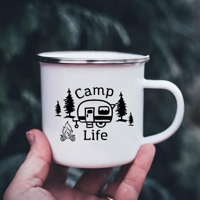 Bergmotiv Emaille-Tassen Campingbecher mit Henkel Trinkgeschirr Urlaub Wandern Lagerfeuerbecher Outdoor Wohnmobil Kaffeetasse Camper Geschenke