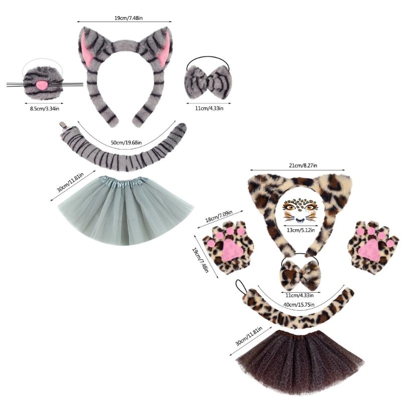 Cats Costume Set Ears Tail Bowite Tutu Animal Fancy Costume Kit Accessories for Kids Girls Halloween Cosplays Props