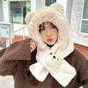 Warm Bear Ear Hat Solid Color Winter Neckerchief Fashion 2 in 1 Plush Scarf  Ski