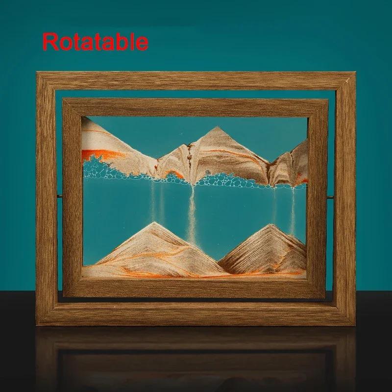 Sandscape Hareketli Kum Sanatı Resmi Hızlı Kum Derin Deniz 3D Kum Saati Kare Ahşap Çerçeve Akan Kum Boyama Ev Dekorasyonu Hediyeler