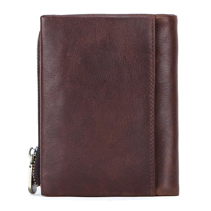 CONTACT'S New Small Wallet Men Crazy Horse Wallets Zipper Coin Purse Quality Short Male Money Bag Rifd Genuine Leather Card Wallet