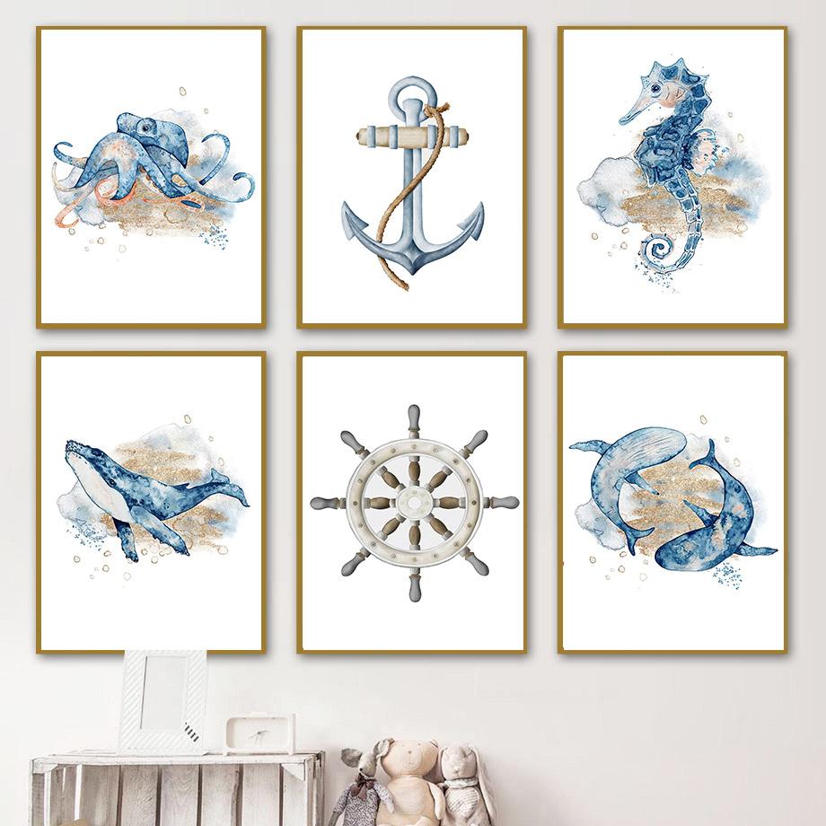 Seahorse Octopus Manta Ray Whale Jellyfish Wall Art Canvas Painting Nordic Posters And Prints Wall Pictures Baby Kids Room Decor