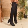 Módní dámské kozačky Zimní černé kozačky nad koleno 2025 Nové pohodlné boty na vysokém podpatku Módní teplé šněrovací kozačky s dlouhou holení na čtvercovém podpatku