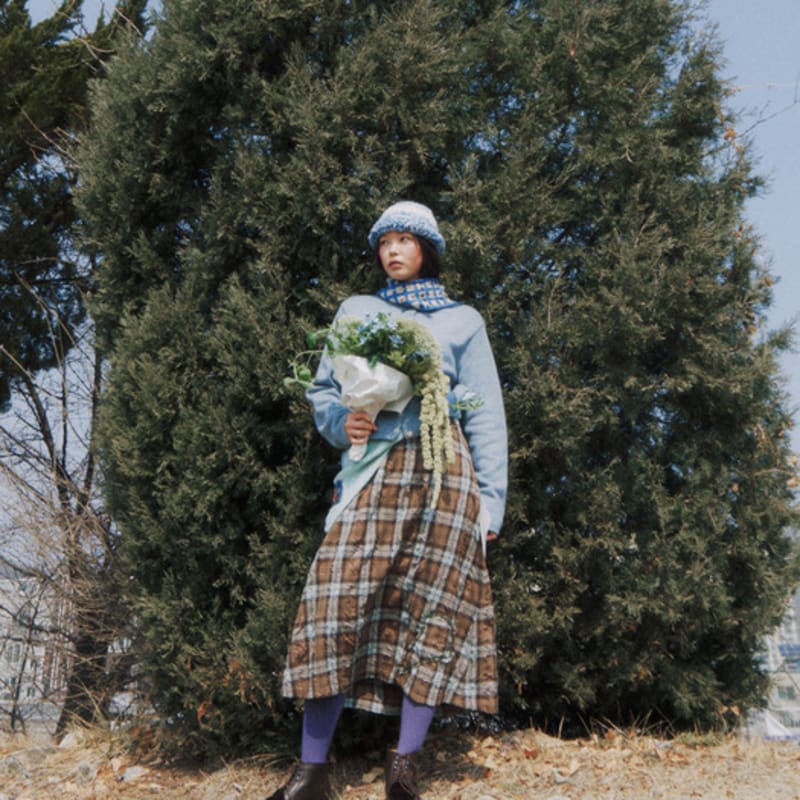 MISU A BARBE HEAVENLY MUFFLER BLUE CHECK