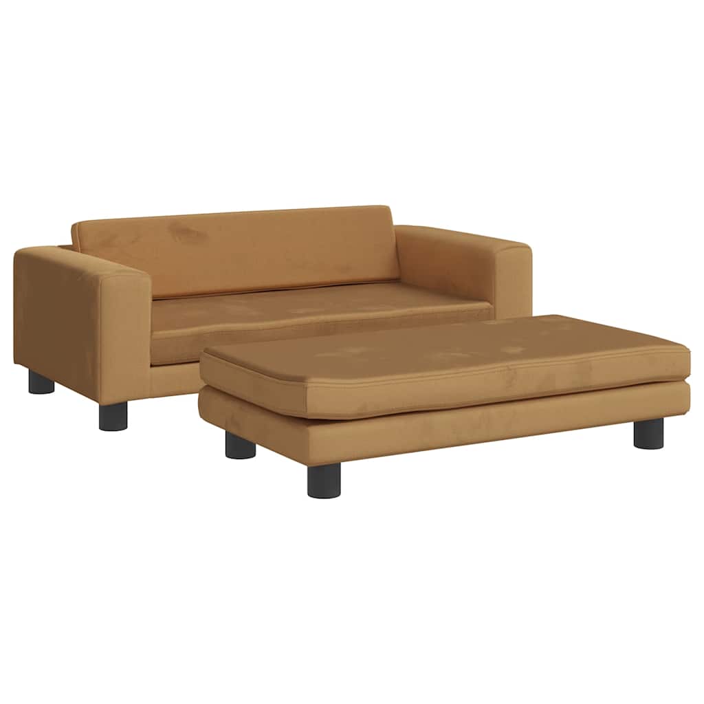 Vidaxl Sofa Dziecięca Z Podnóżkiem, Brązowa, 100X50X30 Cm, Aksamit