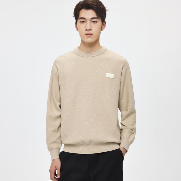 

Men s Wool & Lyocell Tencel Jacquard Sweater with Contrast Stitching - Round Neck, Autumn/Winter 2025 Collection 3XL абрикос світлого кольору