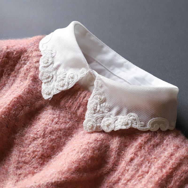 Handmade White Fake Collar for Women Lapel Shirt Detachable Collar Sweater Suits Removable Half Shirt False Collar Neck Ties