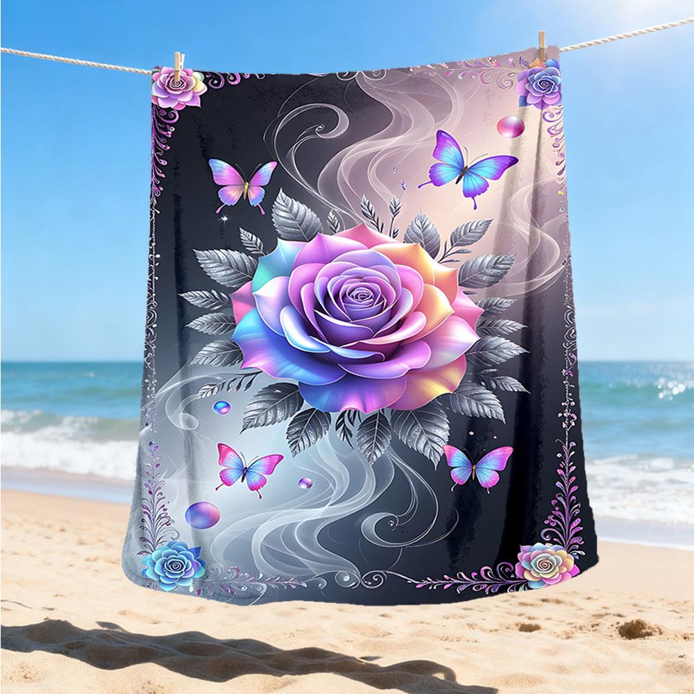 1pc Rose Butterfly Throw Blanket Polyester Fiber, Lightweight Flannel, Soft & Warm, All Season Use for Outdoor, Camping