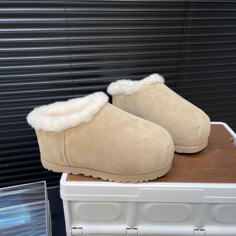 Fat Head Bread Shoes Snow Cotton Boots Female Real Fur Round Head Autumn and Winter New Height Increase Half Drag