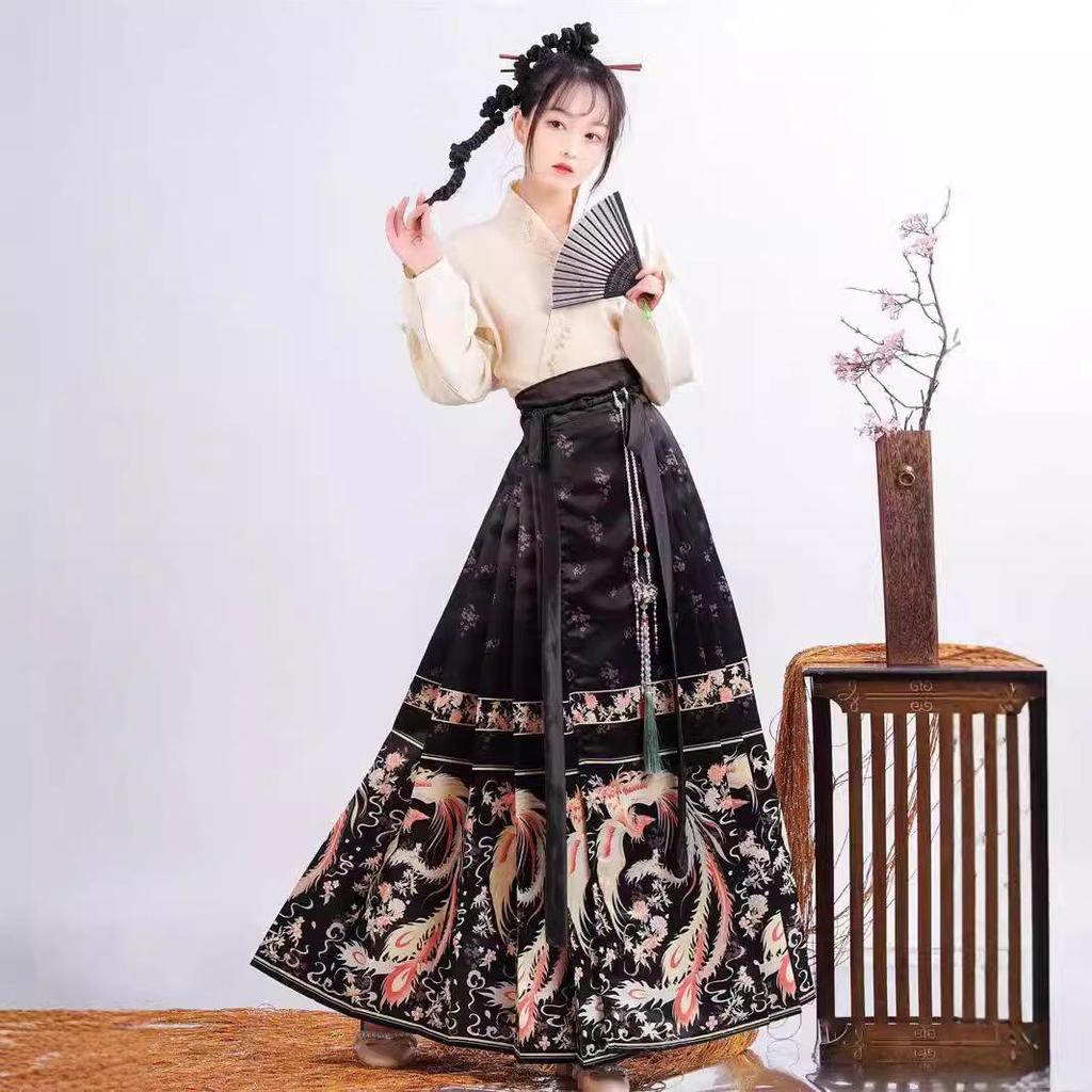 2024 Autumn Women's Phoenix Dance Print Hanfu Set - Ming Dynasty Inspired Chinese Daily Wear