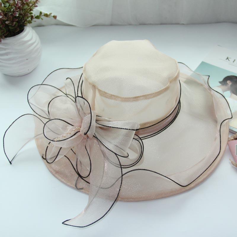 Korean Retro Floral Mesh Sun Hat - Women's Summer Fedora